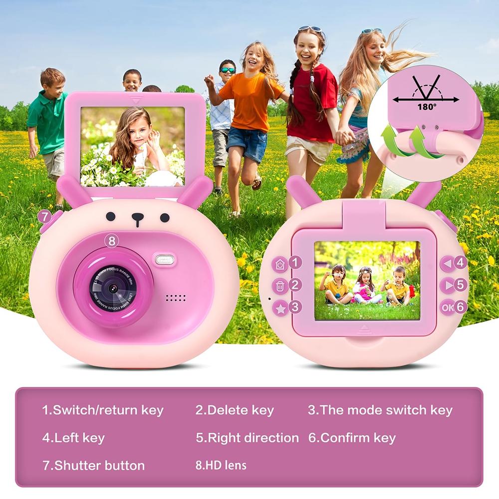 180° Flip-Screen Cartoon Digital Camera with Stand | 2.4" | 1080p HD | Violet