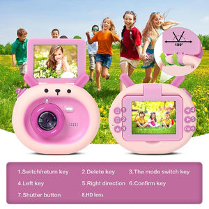 180° Flip-Screen Cartoon Digital Camera with Stand | 2.4" | 1080p HD | Violet
