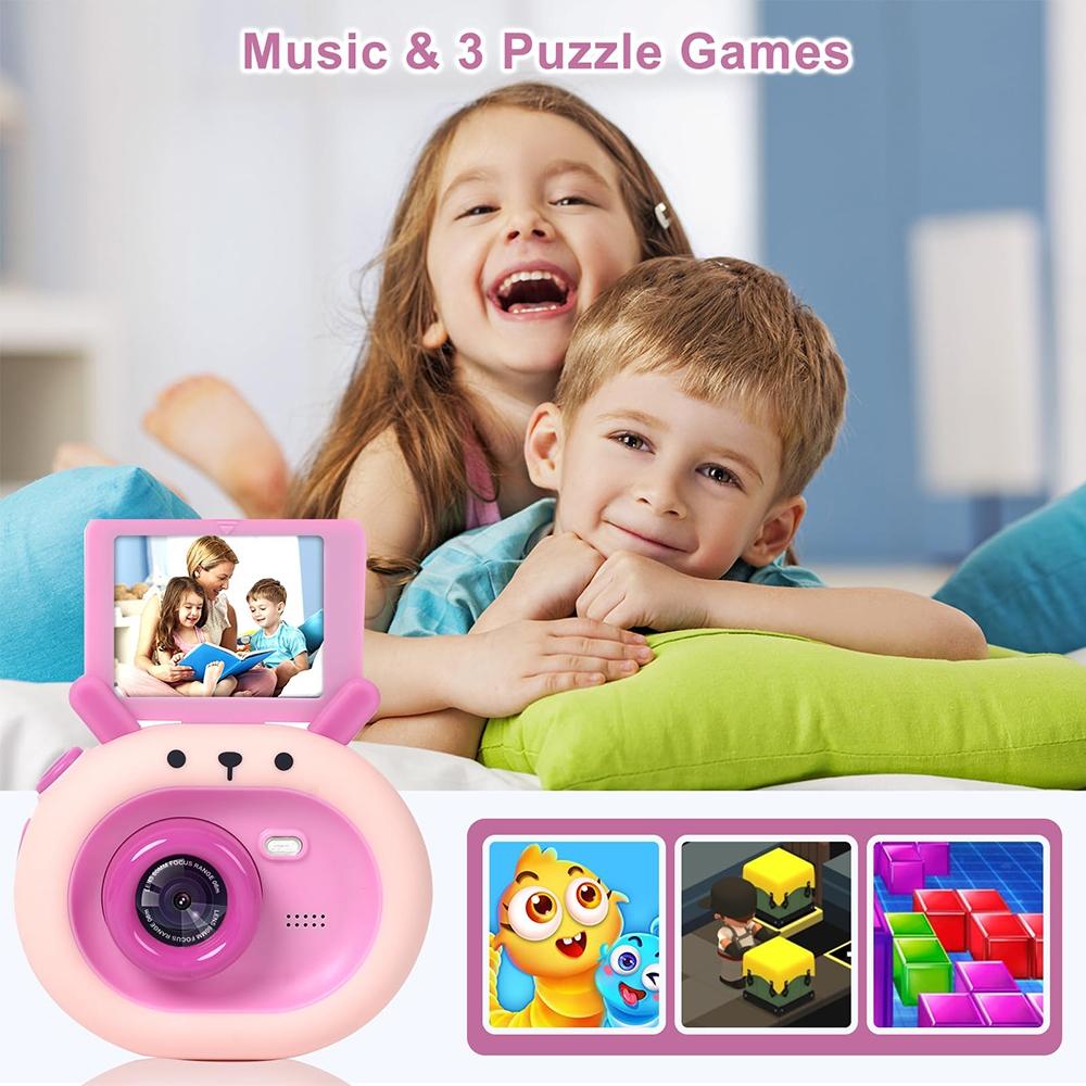 180° Flip-Screen Cartoon Digital Camera with Stand | 2.4" | 1080p HD | Violet