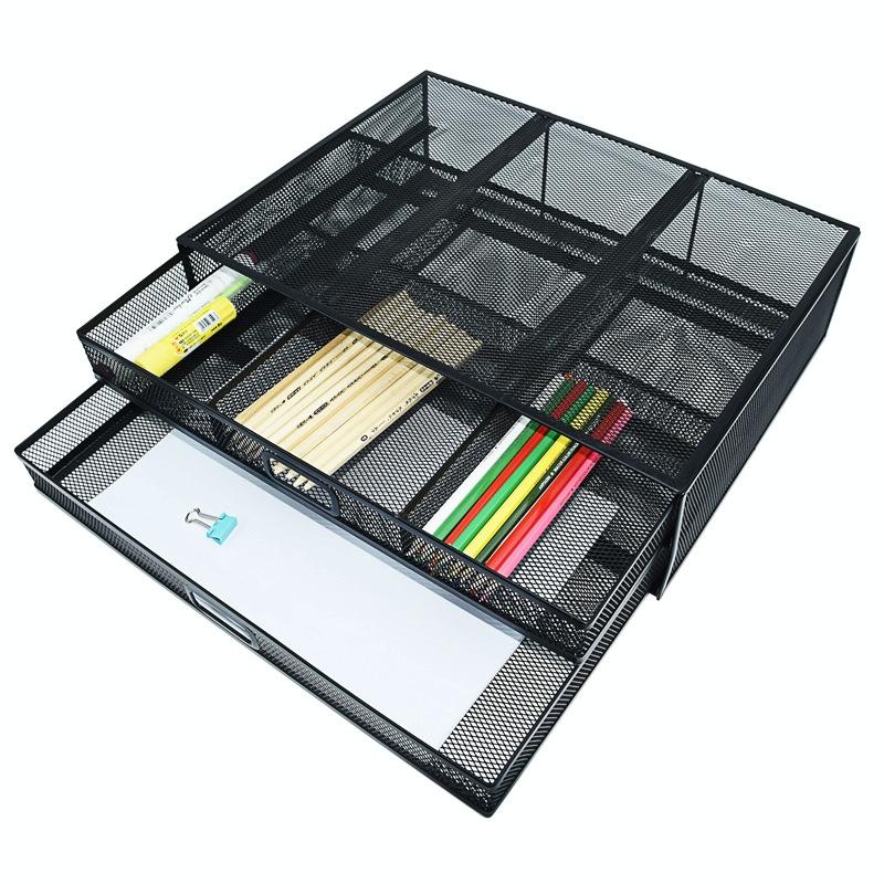 Double Iron Desktop Stand with Drawer for Height Increase & Storage | Black