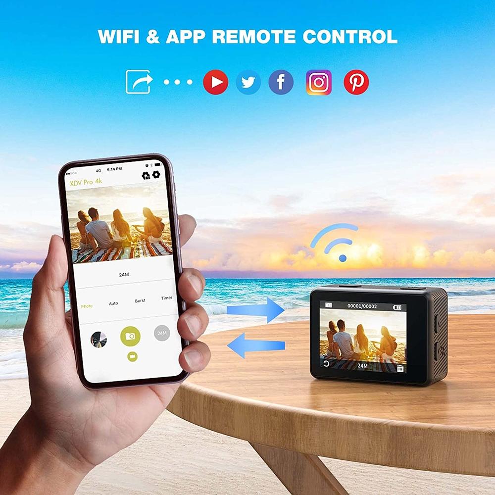 Outdoor Waterproof Dual-Screen WiFi Sports Camera with Anti-Shake HD Video