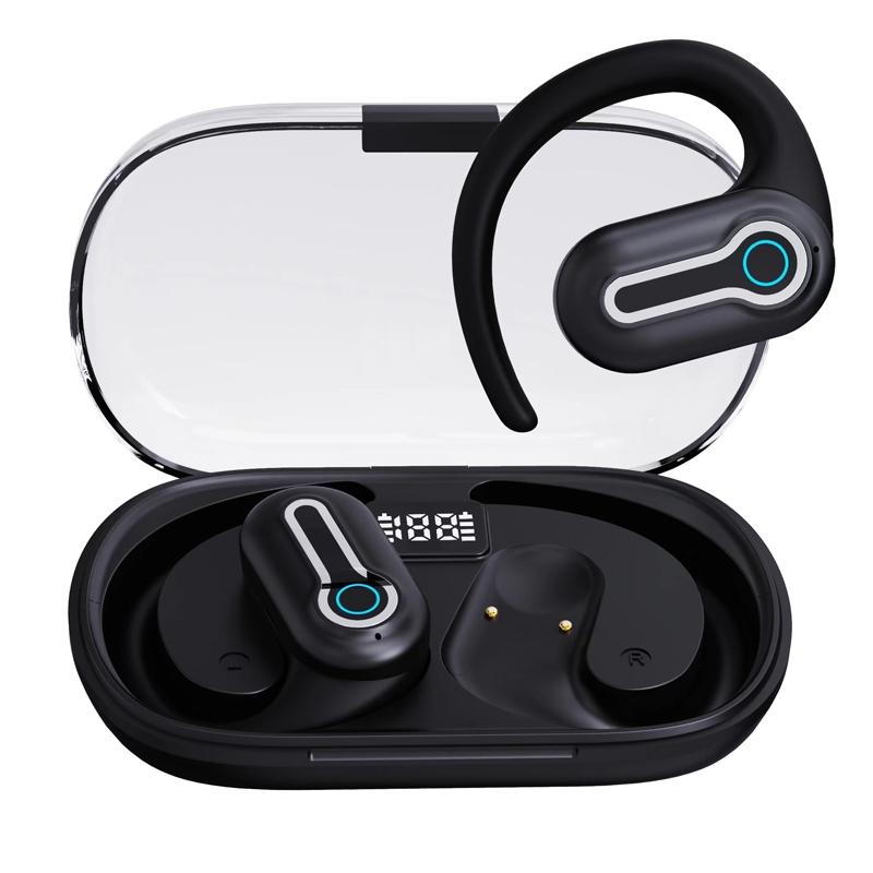 Stereo Wireless Earphones | Hanging Ear | With Charging Case | Black