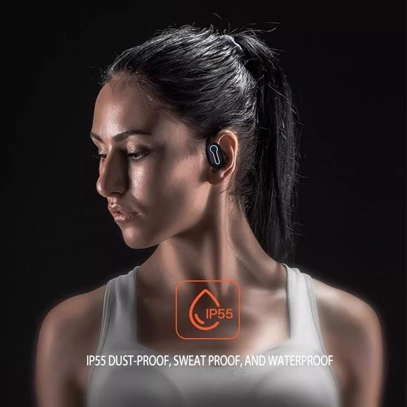 Stereo Wireless Earphones | Hanging Ear | With Charging Case | Black