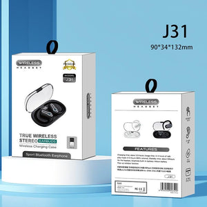 Stereo Wireless Earphones | Hanging Ear | With Charging Case | Black