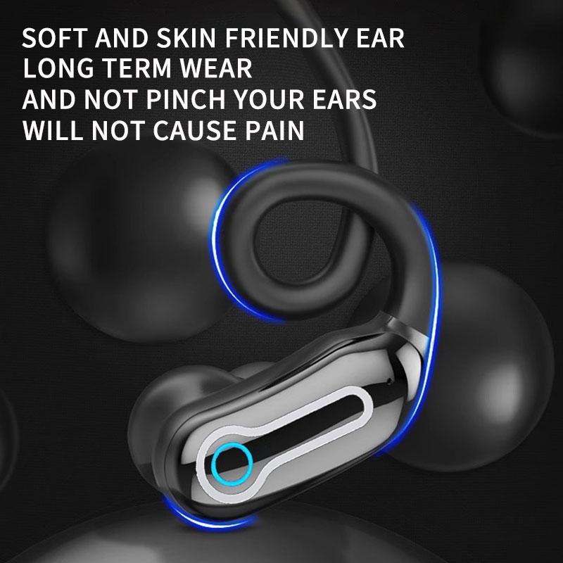 Stereo Wireless Earphones | Hanging Ear | With Charging Case | Black