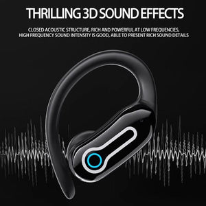 Stereo Wireless Earphones | Hanging Ear | With Charging Case | Black