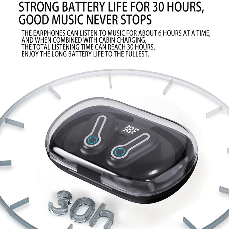 Stereo Wireless Earphones | Hanging Ear | With Charging Case | Black