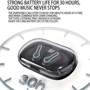 Stereo Wireless Earphones | Hanging Ear | With Charging Case | Black