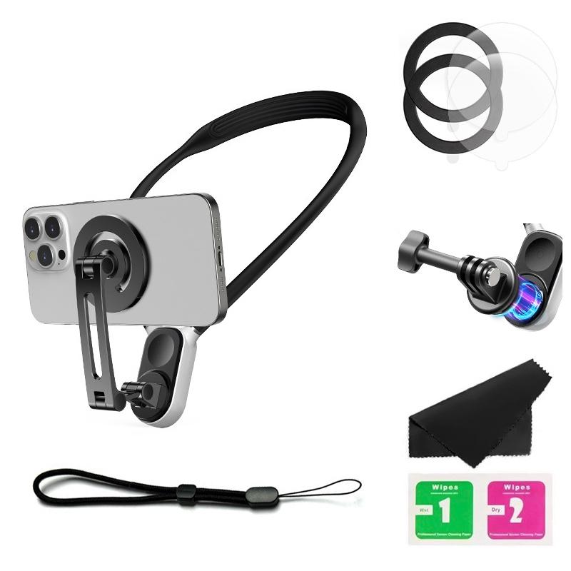 Versatile Magnetic Neck Holder for Phones & Action Cameras | Black