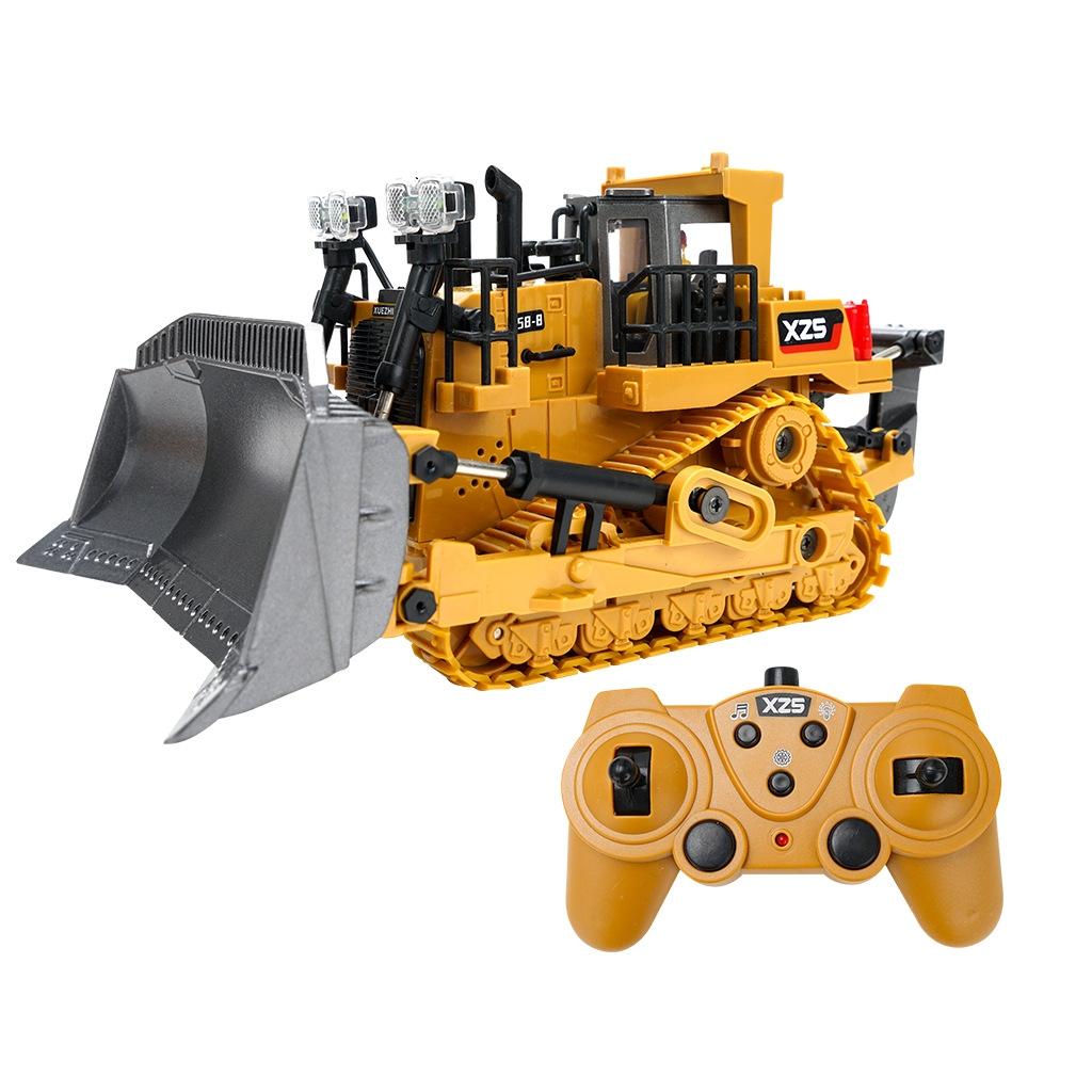 9-Channel Remote Control Bulldozer Toy with Alloy Excavator