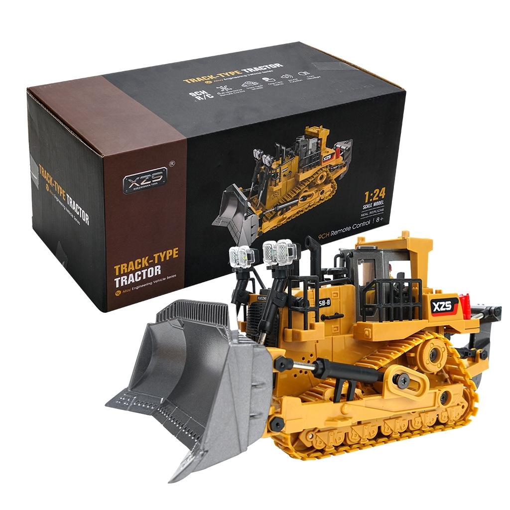 9-Channel Remote Control Bulldozer Toy with Alloy Excavator