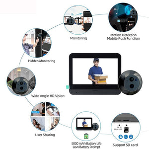 1080P Wifi Smart Cat Eye Video Doorbell | 4.3" Colour Screen | Hidden | Black