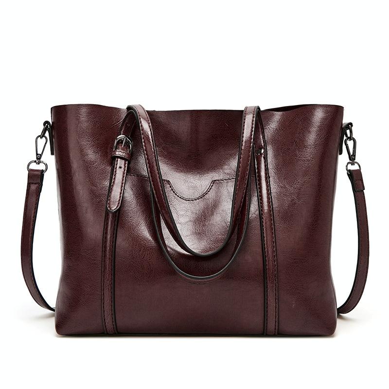 Stylish All-Match Leather Handbag | Wax Finish | Wine Red