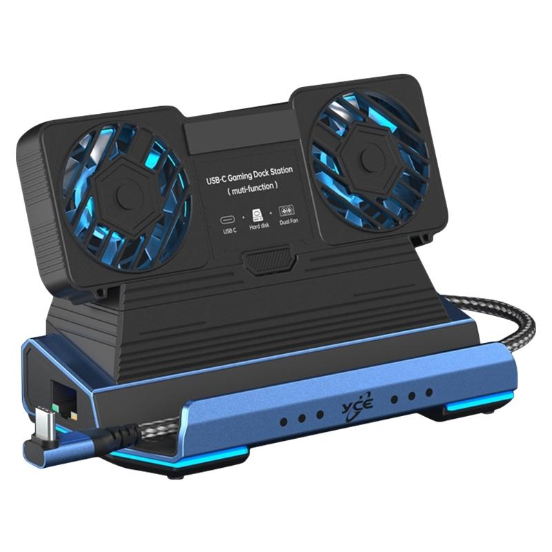 9-in-1 USB-C Gaming Dock with Detachable Fan | Blue / Black