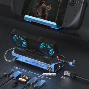 9-in-1 USB-C Gaming Dock with Detachable Fan | Blue / Black