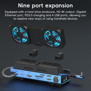 9-in-1 USB-C Gaming Dock with Detachable Fan | Blue / Black