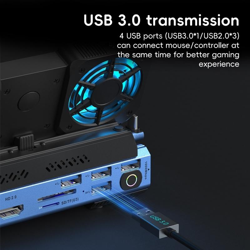 9-in-1 USB-C Gaming Dock with Detachable Fan | Blue / Black