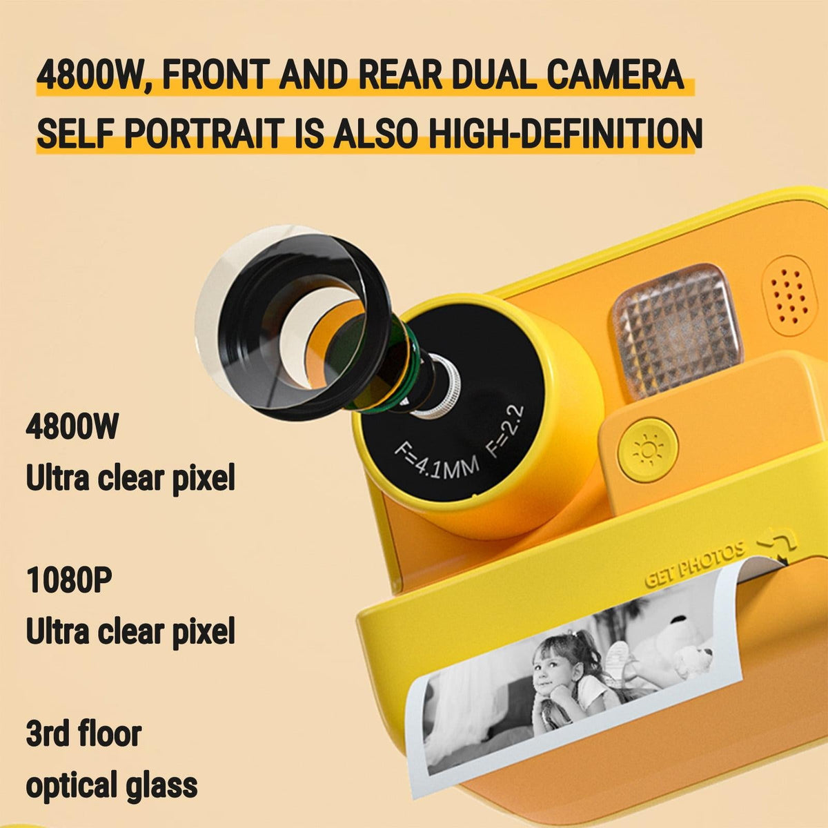 2-Inch Dual Lens Instant Print Camera for Children | 4800W Pixel | Without Memory Card | Pink