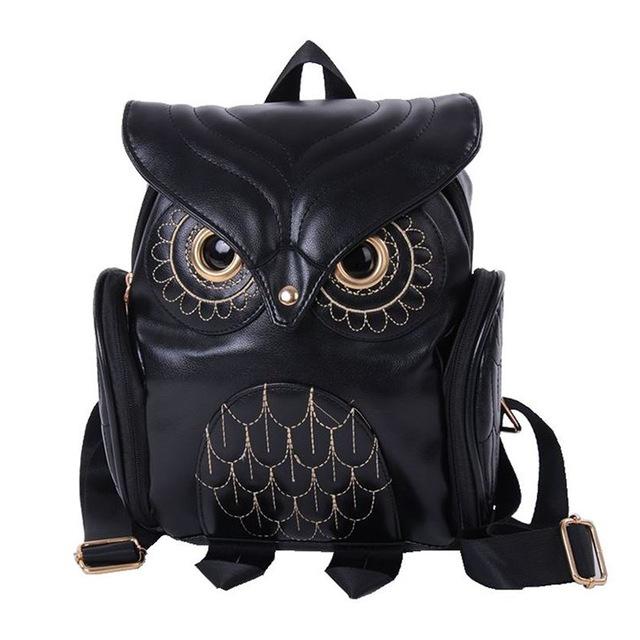 Women’s Owl Print PU Backpack | Colourful & Stylish | Black