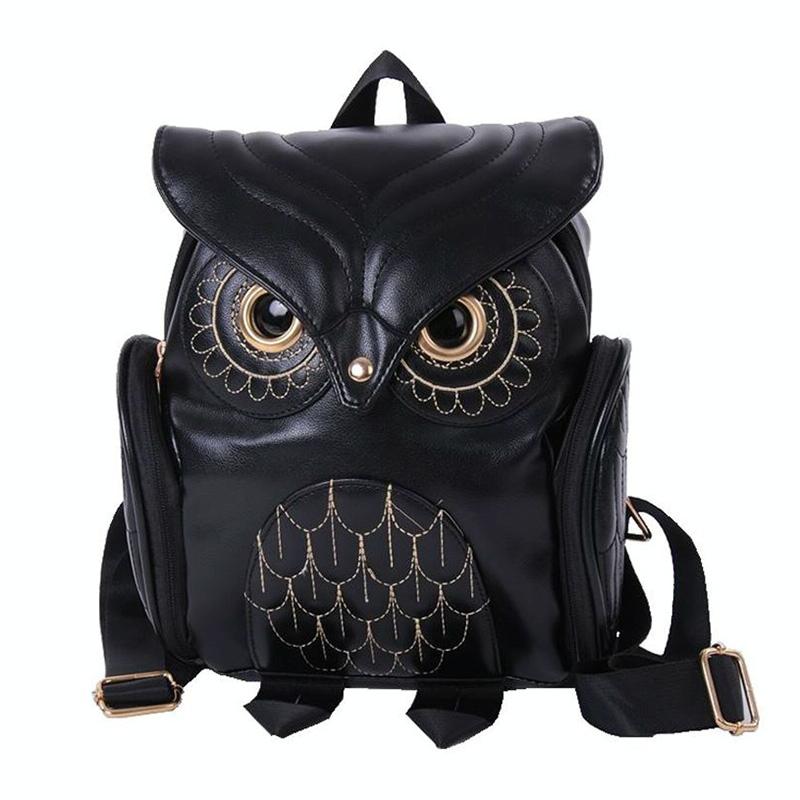 Women’s Owl Print PU Backpack | Colourful & Stylish | Black