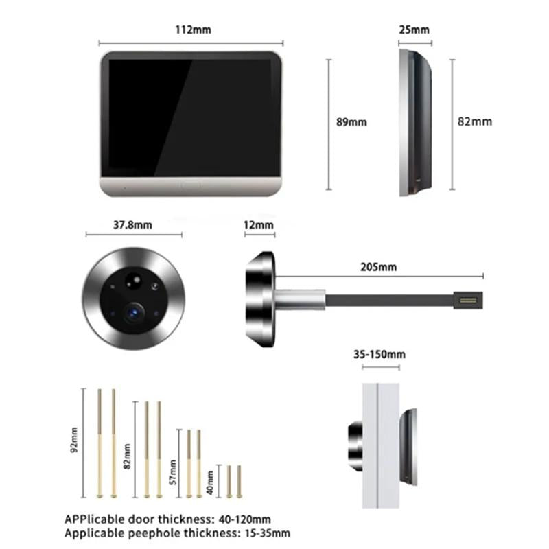 Smart Cat Eye Video Doorbell | 1080P WiFi | 4.3" Screen | Hidden Graffiti Design | Black