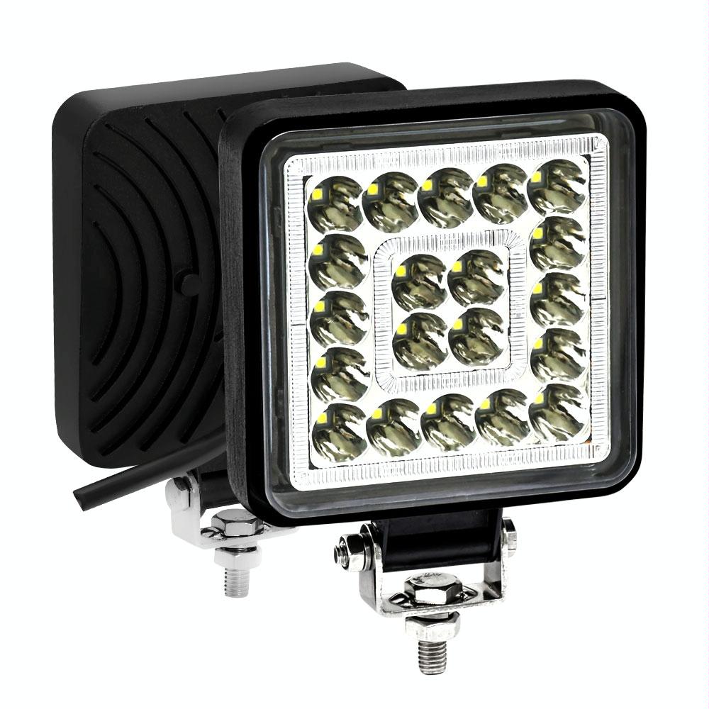 1 Pair LED Work Lights | 4" Square | Double Circle Angel Eye | Black
