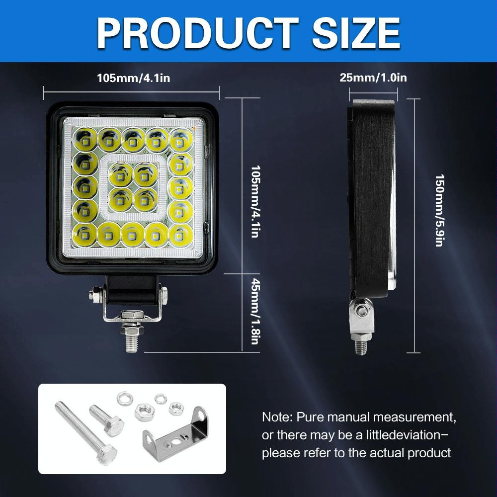 1 Pair LED Work Lights | 4" Square | Double Circle Angel Eye | Black