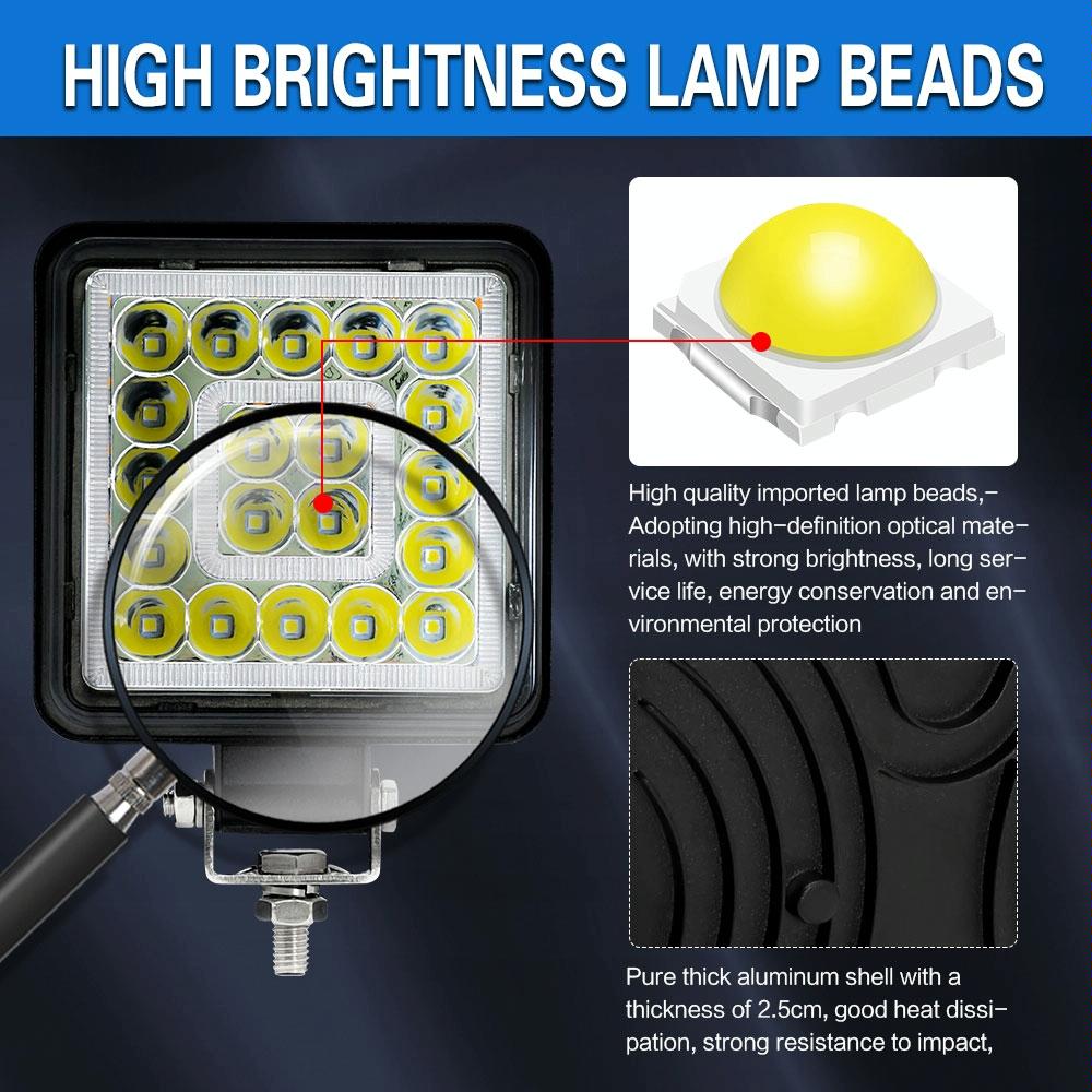 1 Pair LED Work Lights | 4" Square | Double Circle Angel Eye | Black