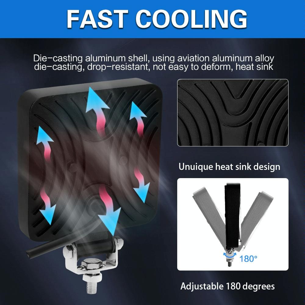 1 Pair LED Work Lights | 4" Square | Double Circle Angel Eye | Black