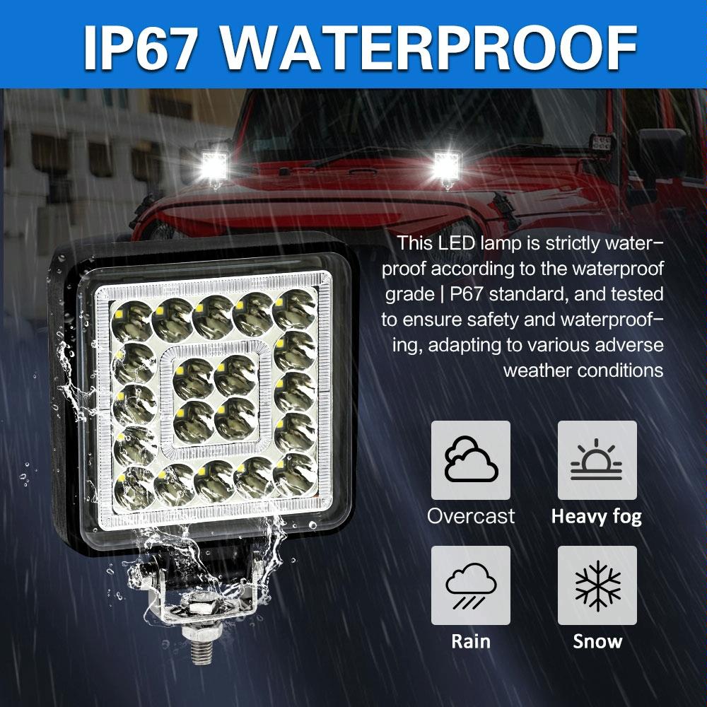 1 Pair LED Work Lights | 4" Square | Double Circle Angel Eye | Black