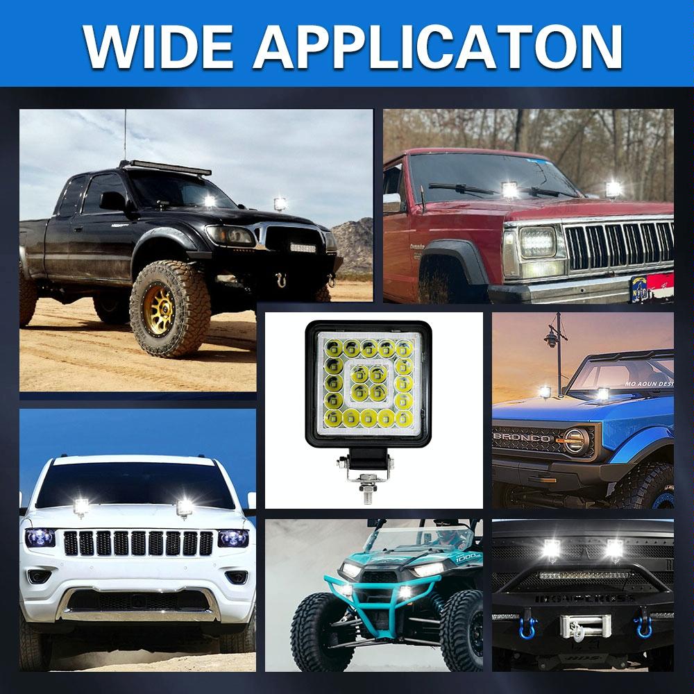 1 Pair LED Work Lights | 4" Square | Double Circle Angel Eye | Black