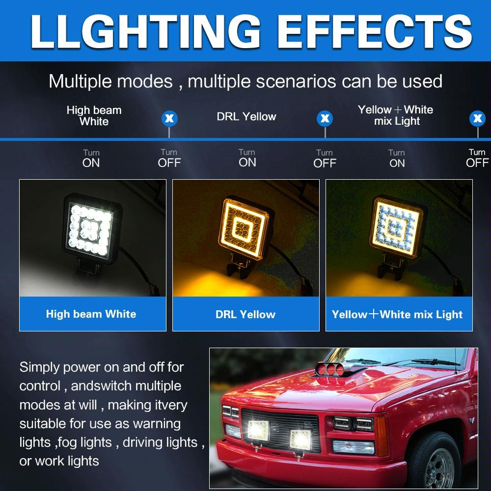 1 Pair LED Work Lights | 4" Square | Double Circle Angel Eye | Black