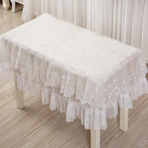 White Lace Piano Dust Cover | Embroidered Full Size Double Seats | 153x33x120