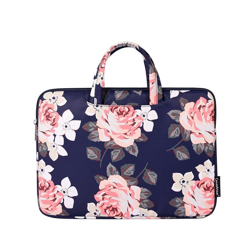 14 Inch Laptop Case Bag | With White Rose Pattern & Handle | Blue