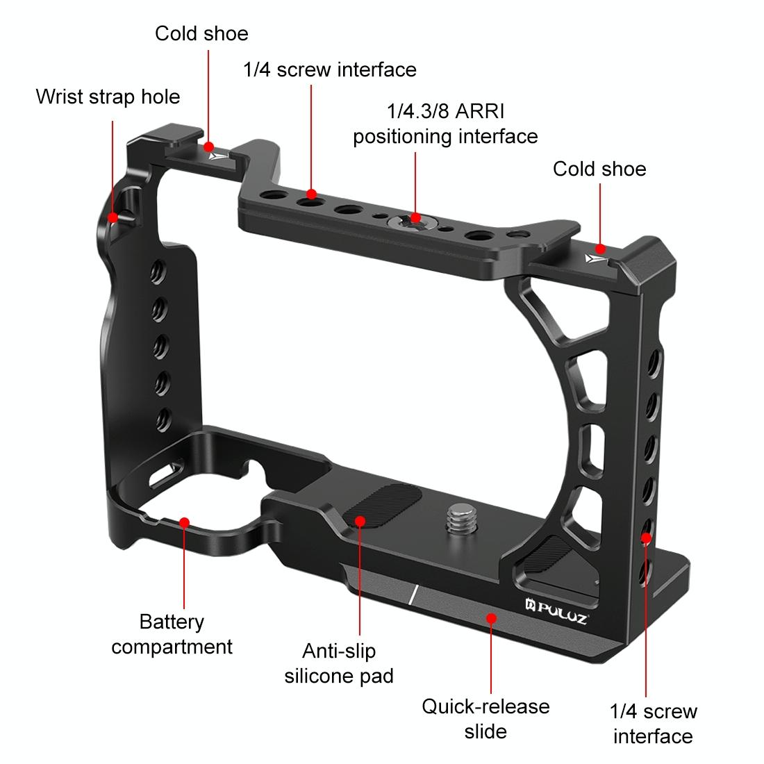 Metal Camera Cage for Sony A6500 / A6400 / A6300 / A6000 | Stabilizer Rig | Black