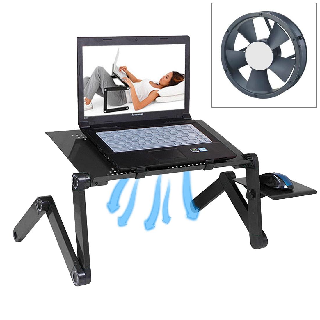 Adjustable Foldable Laptop Stand with Fans & Mouse Pad | Portable Aluminum Alloy | Black