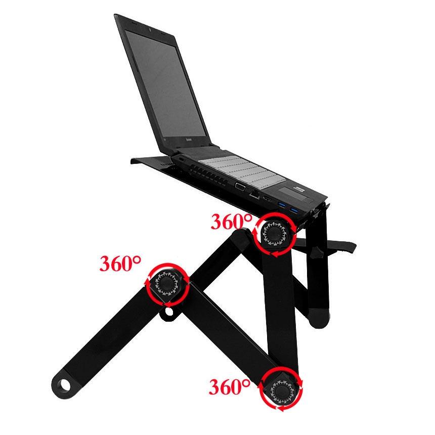 Adjustable Foldable Laptop Stand with Fans & Mouse Pad | Portable Aluminum Alloy | Black