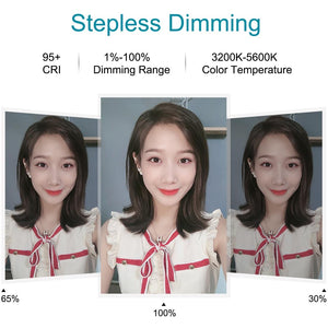 10.2 LED Ring Light with Tripod & Dual Phone Brackets | USB Dimmable | Dual Colour Temperature Selfie Remote | Black