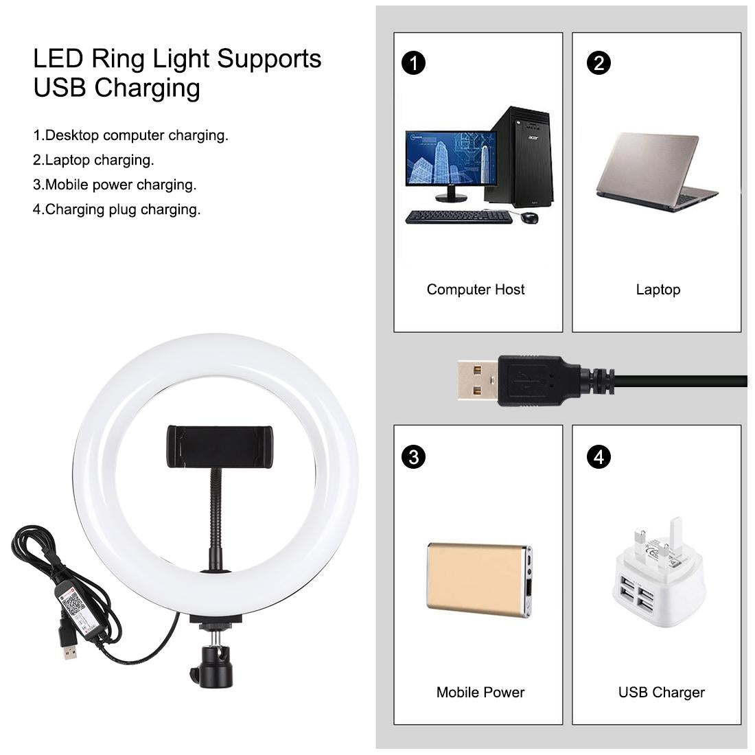 7.9" RGBW LED Ring Light with Dual Colour Temperature & Phone Clamp