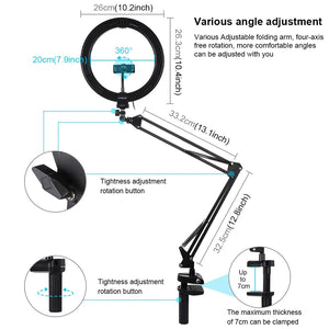 10.2" Ring Light with USB | 3 Modes | Dual Colour | Phone Clamp