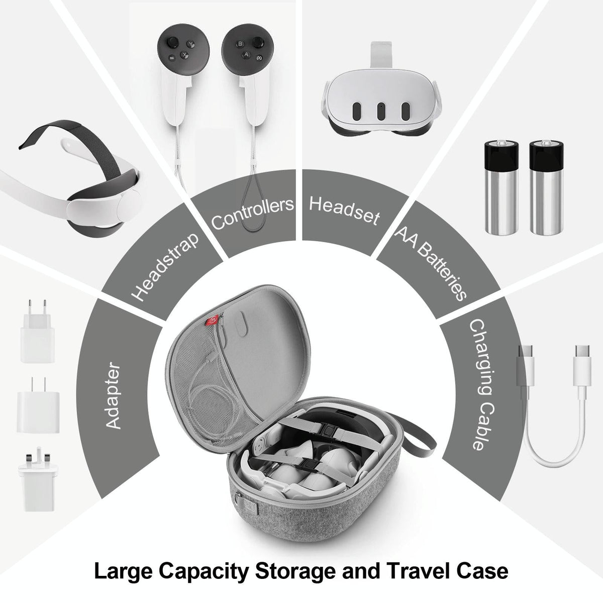 Protective VR Storage Bag for Apple Vision Pro / Meta Quest 3 Glasses | Grey