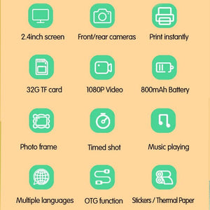 Instant Printing Camera with 2.4" HD Screen & 32GB TF Card | Green