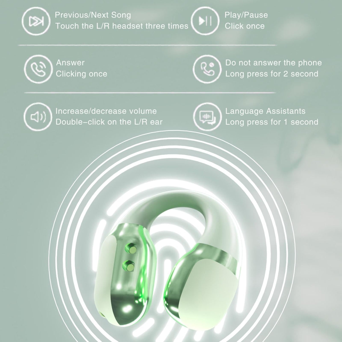 Wireless Sports Bluetooth Earphones | Air Conduction | F16 TWS | Green