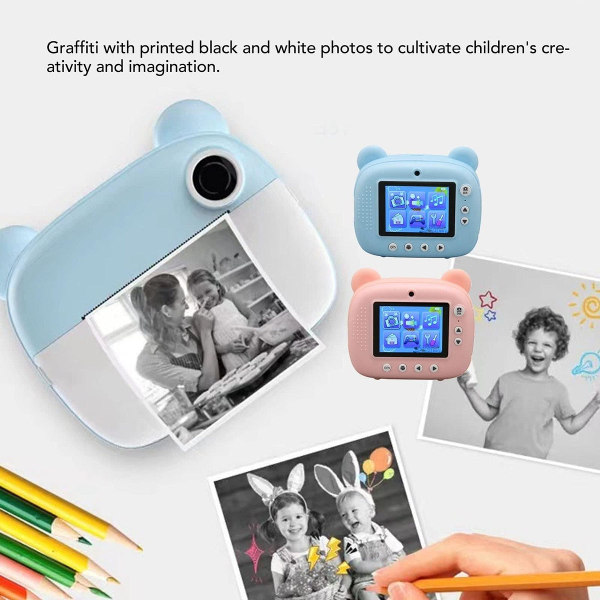 Instant Print Camera for Kids with Dual Lens & 2.4 - inch Screen | Blue