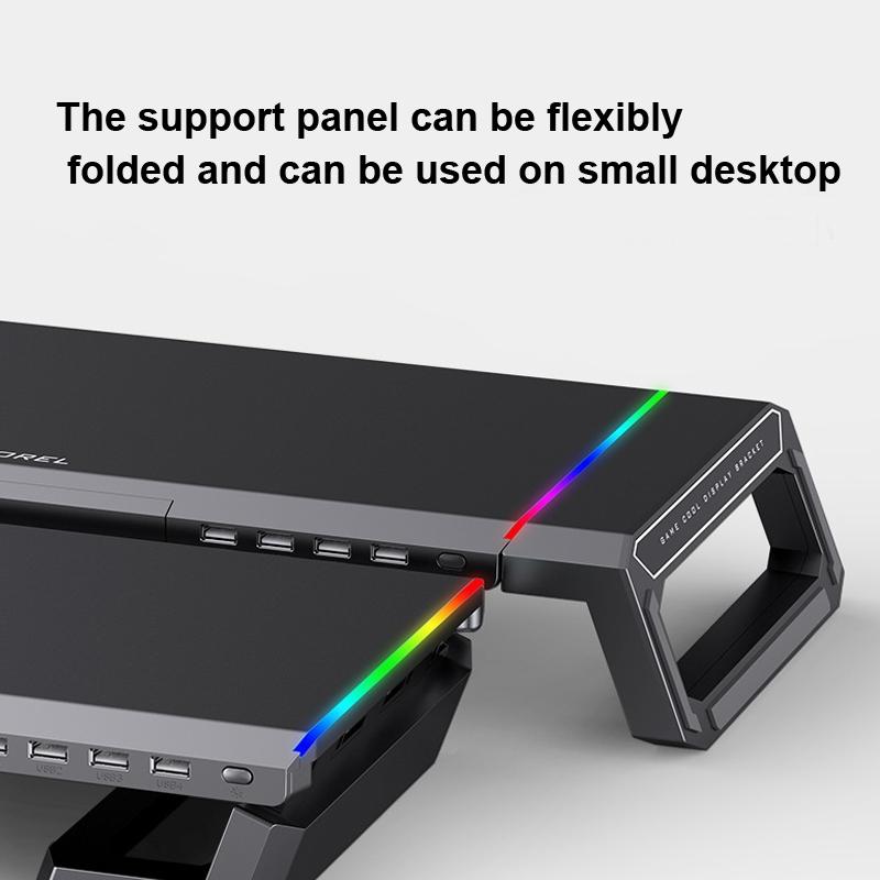 Foldable Laptop Stand with RGB Lighting & USB Expansion | Monitor Rack | Obsidian Black