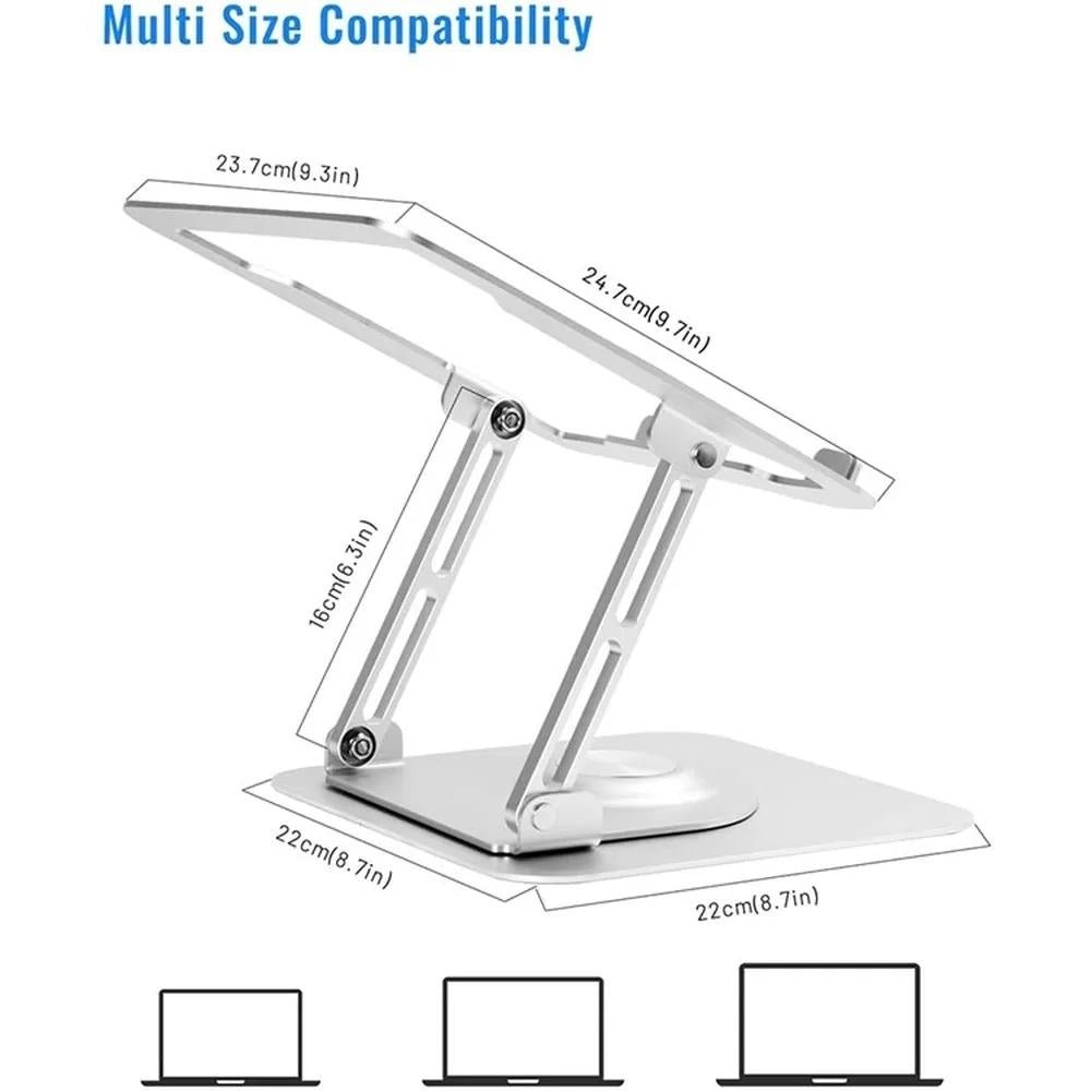 360° Rotating Laptop Stand | Foldable Aluminum Bracket | Silver