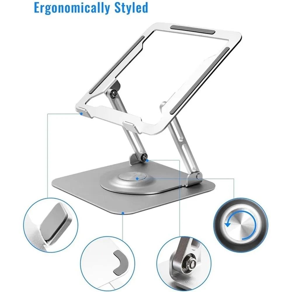 360° Rotating Laptop Stand | Foldable Aluminum Bracket | Silver