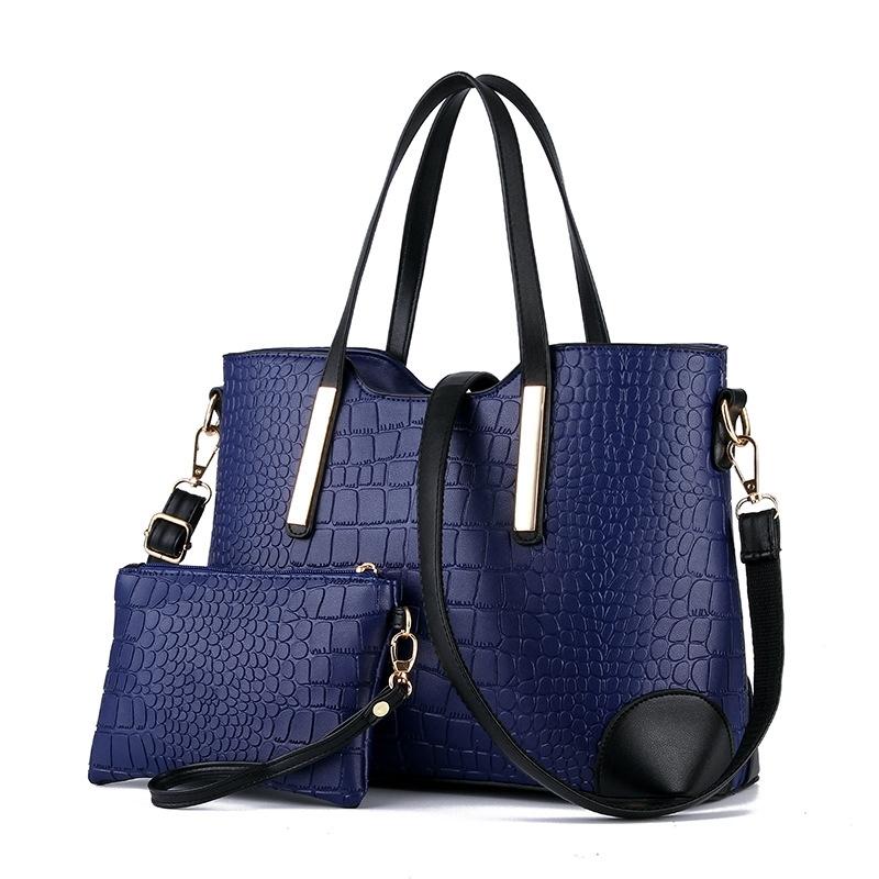 Vintage 2-in-1 Messenger Bag with Crocodile Pattern & Leather Wallet | Dark Blue