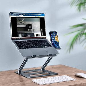 Adjustable Metal Notebook Stand | Gray Desktop Support