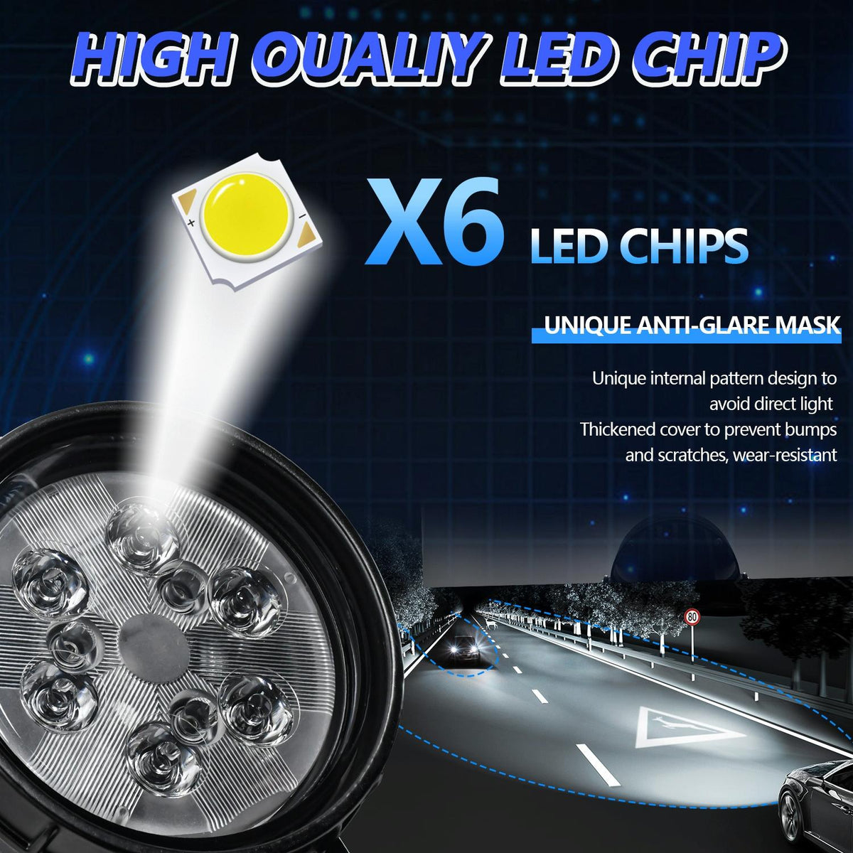 12W LED Work Light | 9-30V | Mixed Light | Round Shape | With Wire Set